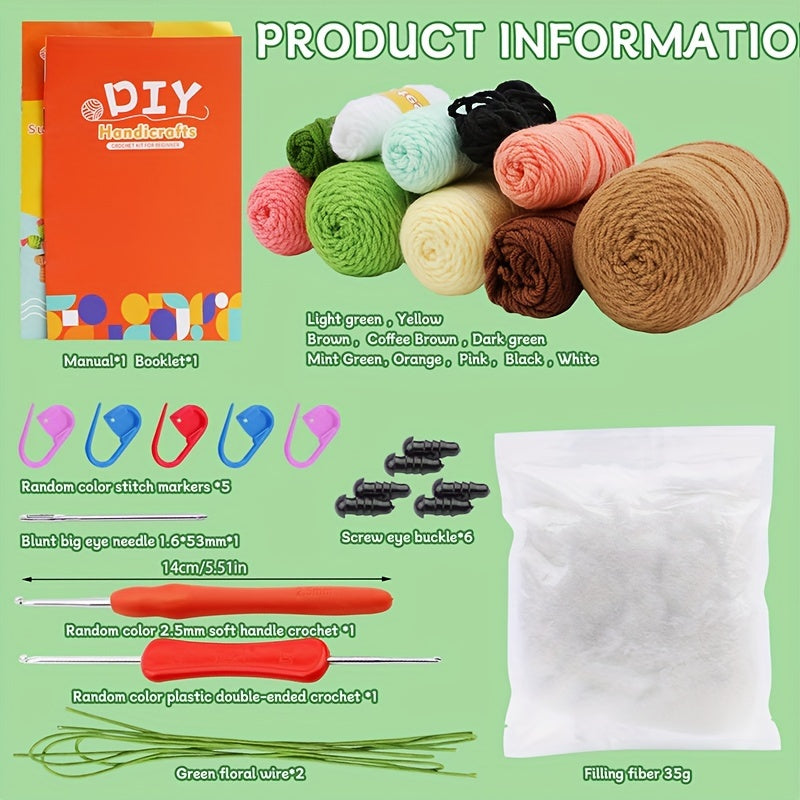 [Crochet Starter Kit] 6pcs Mixed Crochet Starter Kit - Crochet Kit for Beginners with Crochet Hooks, Yarn, Polyester Fiber, Stitch Markers, Plastic Eyes and Instructions