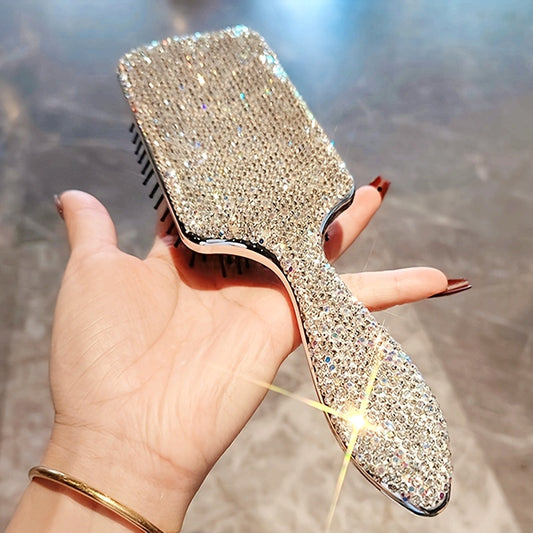 1pc White Diamond Air Cushion Comb for Curly Hair, Fluffy Styling, Dual-Use Wet and Dry Anti-static Massage Comb, Large Luxury Fashion Air Bag Comb with Full Diamond Design, Household, Personality Niche, Ladie