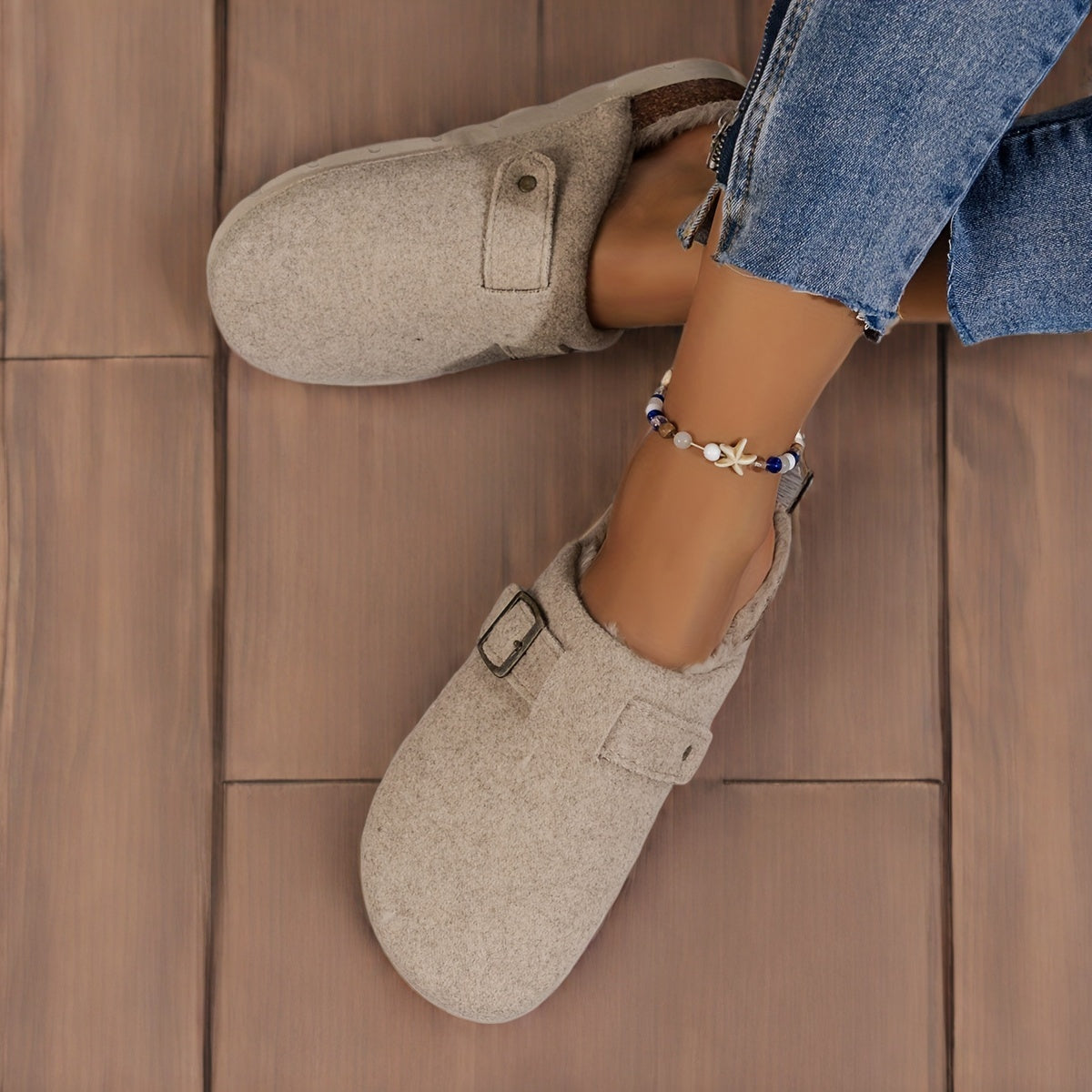 [Comfortable Fleece Slippers] Warm Fleece-Lined Slippers | Autumn and Winter Women's Fashion Casual Comfortable, Slip-on Thick Sole Half-Covered Heel Slides