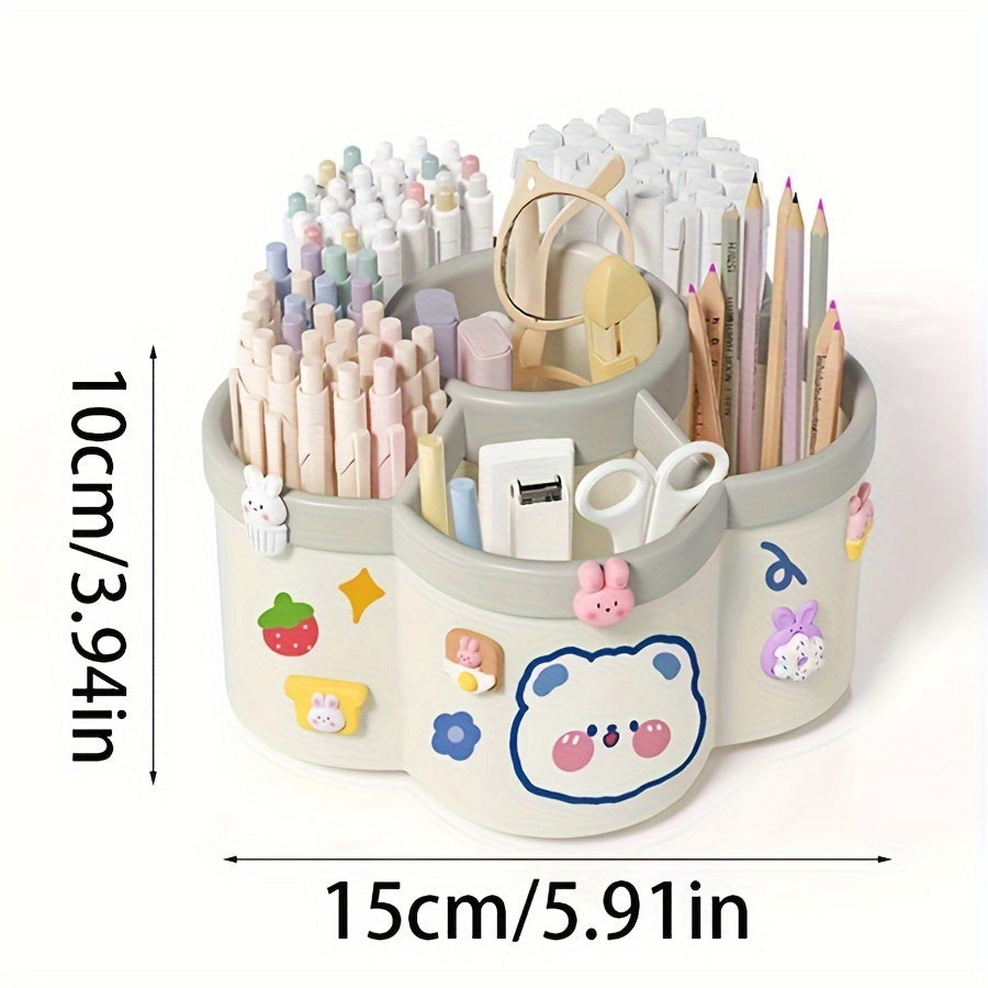 1pc Rotating Desktop Organizer - 360-Degree Cute Rotating Pen Holder, Extra-Large Capacity Multi-Function Desktop Stationery Pen Holder Storage Box