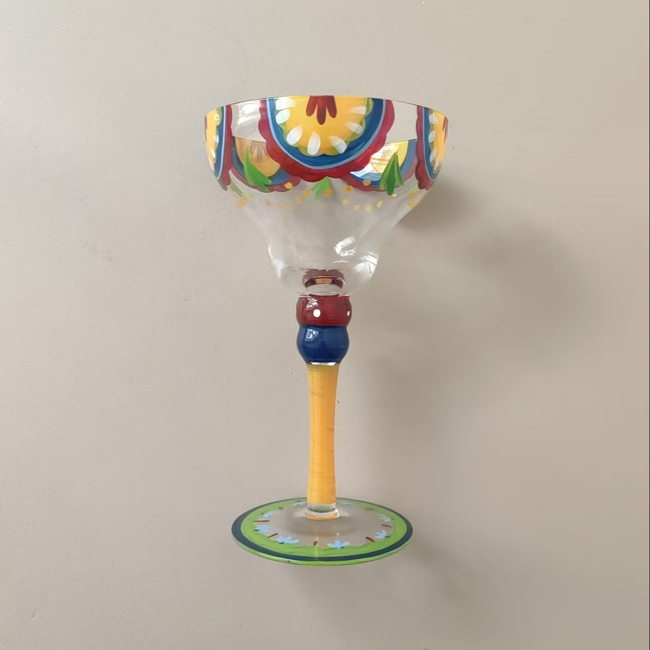 [Hand-Painted Margarita Glasses] Colorful Hand-Painted Margarita Glasses | Unique Floral & Geometric Design Cocktail Goblets for Home Bars | Hand Wash Only
