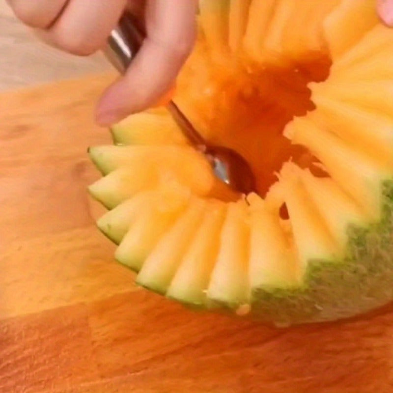 1pc Stainless Steel Watermelon Scoop - Multi-Purpose Fruit Cutter with Long Handle, Ice Cream Scoop, Baking Utensil, Decorative Food Scoop for Kitchen Tools