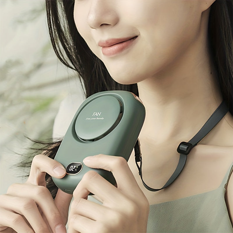 1pc Portable Three-Speed USB Fan with Waist-Hanging and Desktop Stand, Power Display, and Leafless Design
