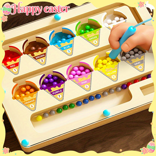 Wooden puzzle maze toy, focusing on training color classification, numerical calculation, suitable for children over three years old to walk in the maze magnetic ice cream Christmas, birthday gifts, Best for Christmas