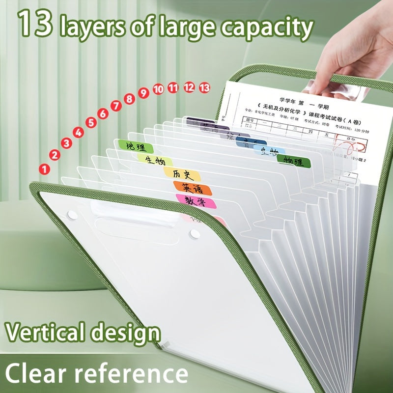 1pc, Durable A4 13-Pocket Expanding File Folder, Organ bag, Thickened PVC transparent, Organizer for Student Papers & Documents, for storing student test papers and data files