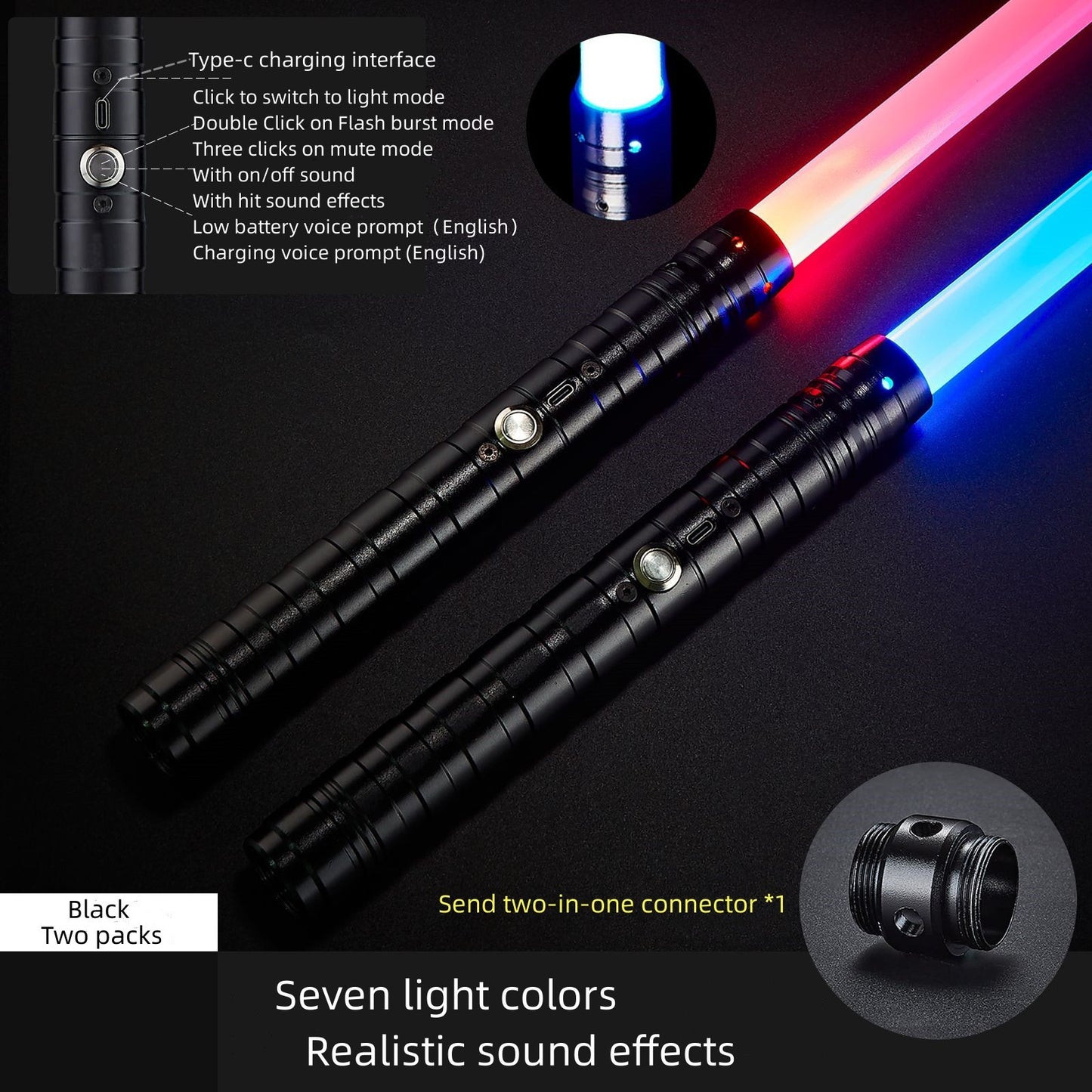 Upgraded Version of 7 Colors Metal Handle Light Sword, Rechargeable Battery, 2-In-1 with 3 Sound Effects, Cosuly Character Performance Props Suitable for Christmas And Halloween 1/2 Pack