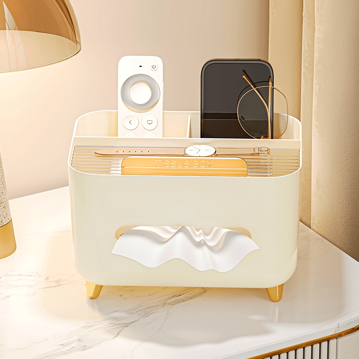 1pc, Multifunctional Desk Organizer, Tissue Box, Remote Control And Miscellaneous Storage Box, Plastic Desktop Tissue Holder