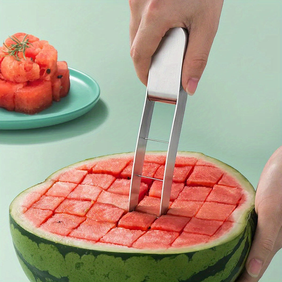 304 Stainless Steel Watermelon Slicer - Effortless Manual Tool for Perfect Cubes, Ideal for Picnics and Parties, Picnic Essentials | Modern Kitchen Tool | Durable Construction, Watermelon Slicer