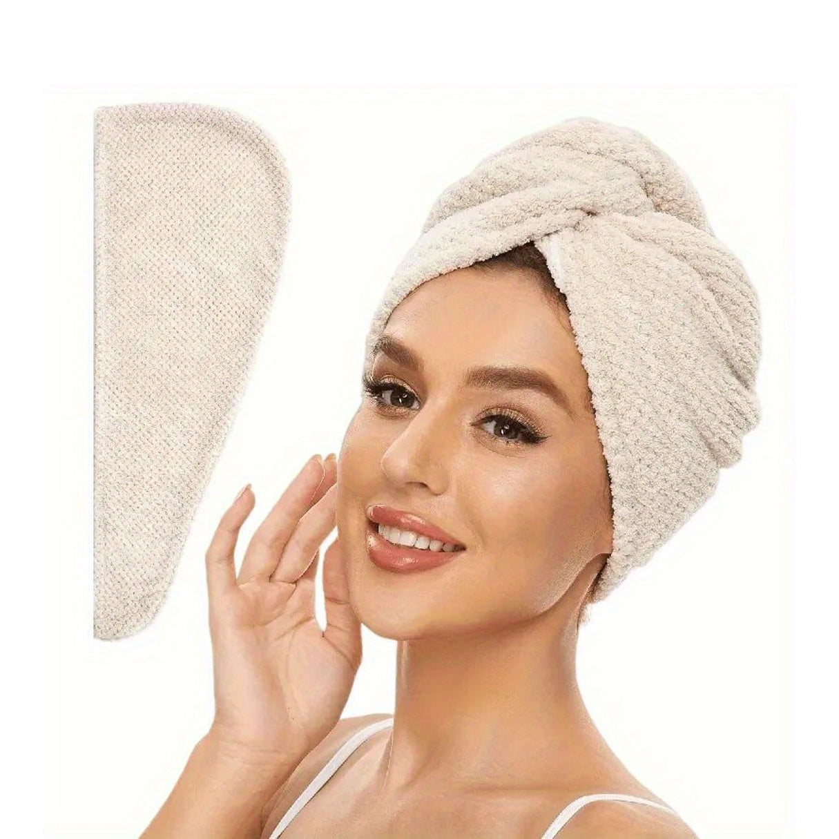2-Pack Super Absorbent Microfiber Hair Towels, 300GSM Soft Quick-Dry Hair Drying Cap for Normal Hair, Unscented Curl Enhancing Textured Hair Wrap Turban, Easy Button-Fastening Design for Bathroom Accessories