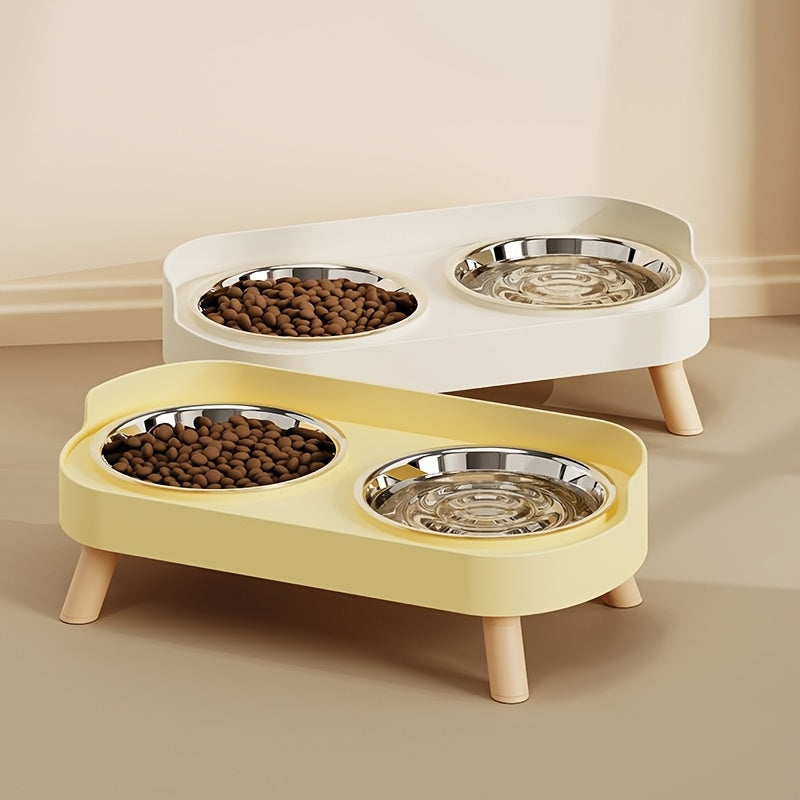[Elevated Feeder] Elevated Double Bowl Feeder | Featuring Water And Feeding Integration Design, Available in Plastic, Stainless Steel, And Ceramic in Various Colors, Perfect for Cats And Dogs