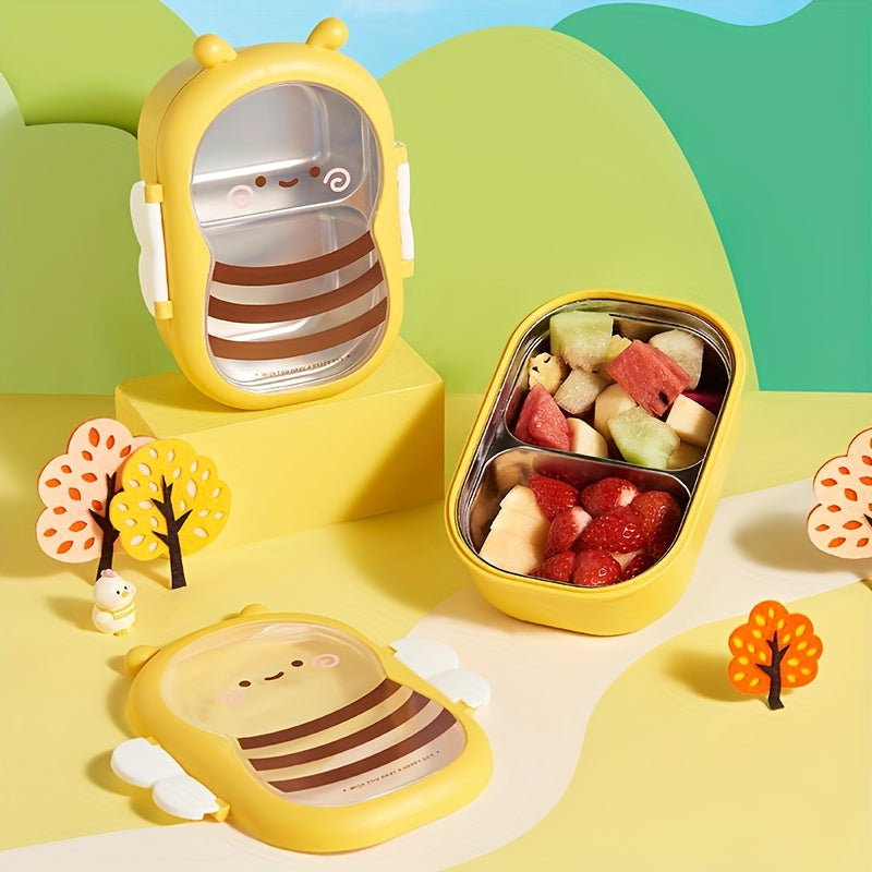 Leakproof Cartoon Bee Insulated Lunch Box - Stainless Steel Bento with Food-Grade Compartments, Thermal Meal Container for Students & Workers, Hand Washable