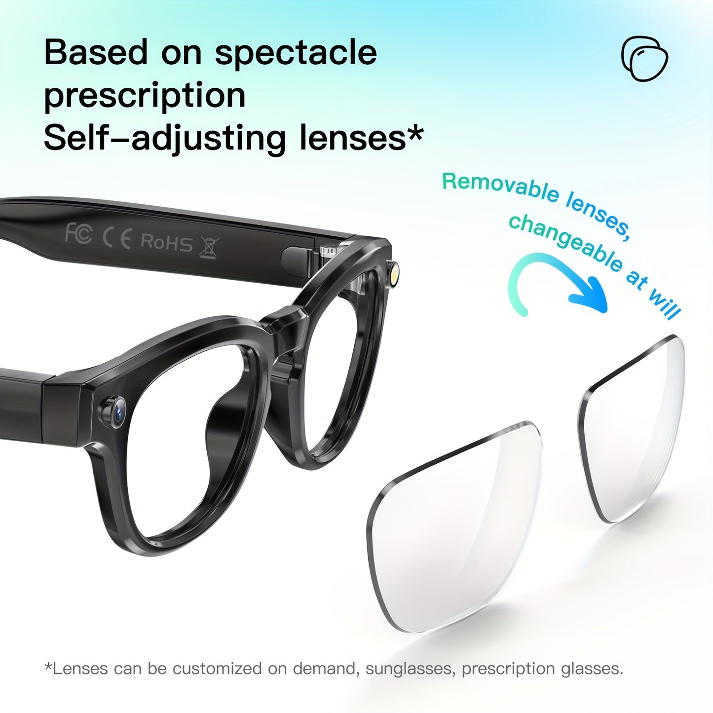 AI Voice Assistant Smart Glasses - Wireless Audio Calls, AI Translation, Remote Camera and Music Playback, Camera with LED Flashlight, Seamless App Connectivity for Recording Sports & Walking Data, the Perfect Gift