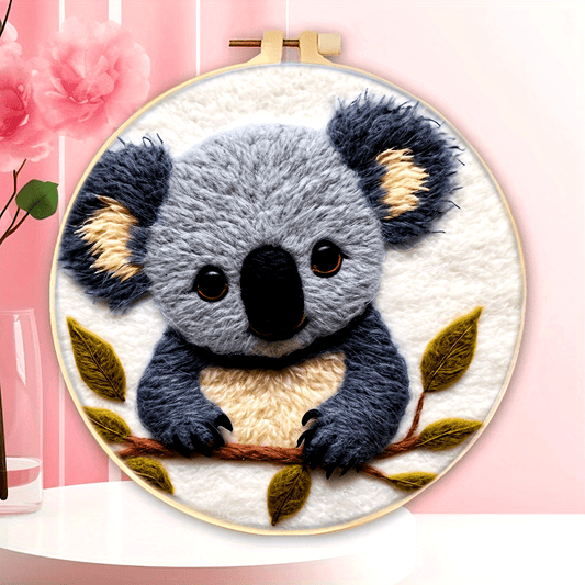 20Cm/7.87In Felt Koala Needle Felting Kit: DIY Fleece Felt Art with Hoop, Needles, Cloth, and Instruction Manual for Beginners and Home Decor