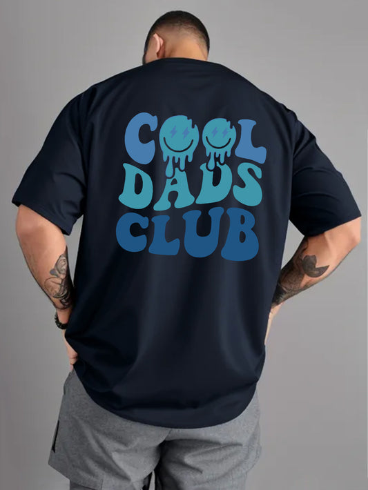 Men's Stylish Blue Cool Dad Club Letter Lightning Eye Smile Print, Lightweight Comfortable T-Shirt, Gift for Father, Friend, Christmas Present, Breathable Casual Versatile Short-Sleeve Tee for Hiking and Fishing