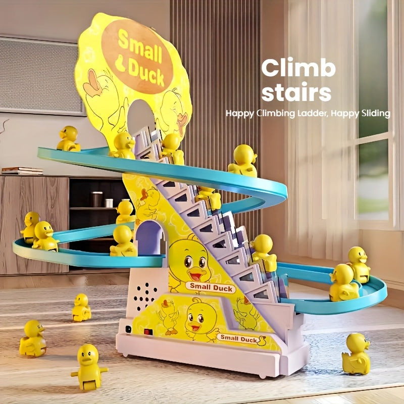 [Interactive Duckling Toy] Fun & Educational Interactive Electric Duckling Stair Climber Toy with Lights & Music | Slide Playset for Boys and Girls | Ideal Birthday, Easter, Halloween, Christmas Gift (Batteries Not Included)
