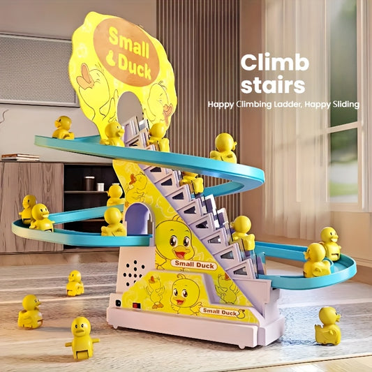 [Interactive Duckling Toy] Fun & Educational Interactive Electric Duckling Stair Climber Toy with Lights & Music | Slide Playset for Boys and Girls | Ideal Birthday, Easter, Halloween, Christmas Gift (Batteries Not Included)