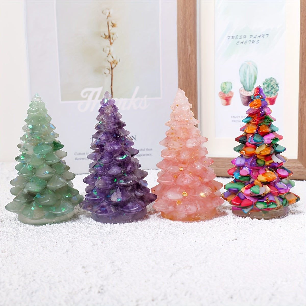 1pc Natural Stone Crystal Resin Christmas Tree Statue Ornament Christmas Tree Decoration Christmas Gifts Desktop Decoration Home Decoration -Jewelry Patterns
