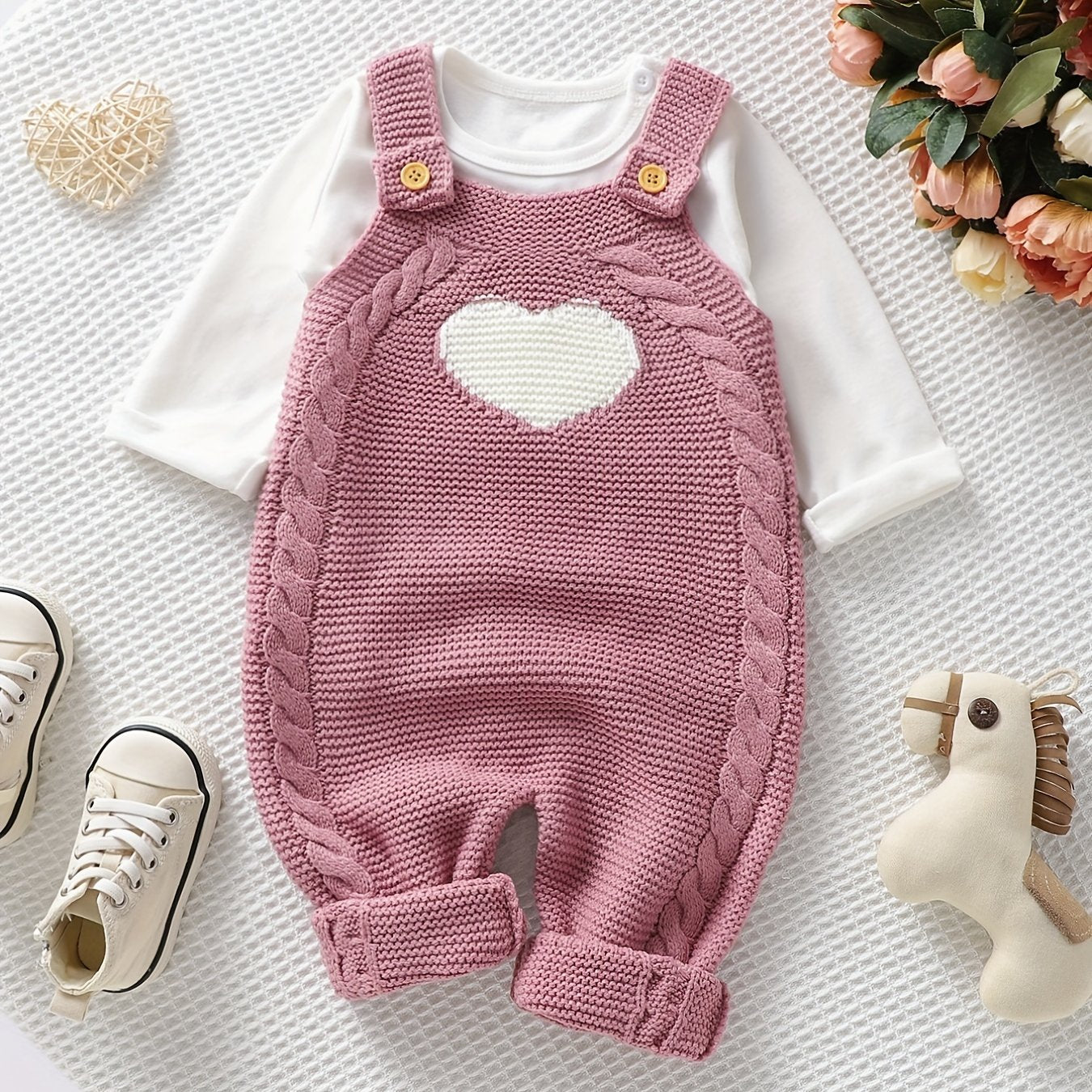 Unisex Bodysuit with Heart Jacquard Detail - Soft 100% Acrylic Square Neck Winter Outfit, Elastic Crotch & Snap Closure, Light Green Adorable Clothing for &, Perfect for Outdoor