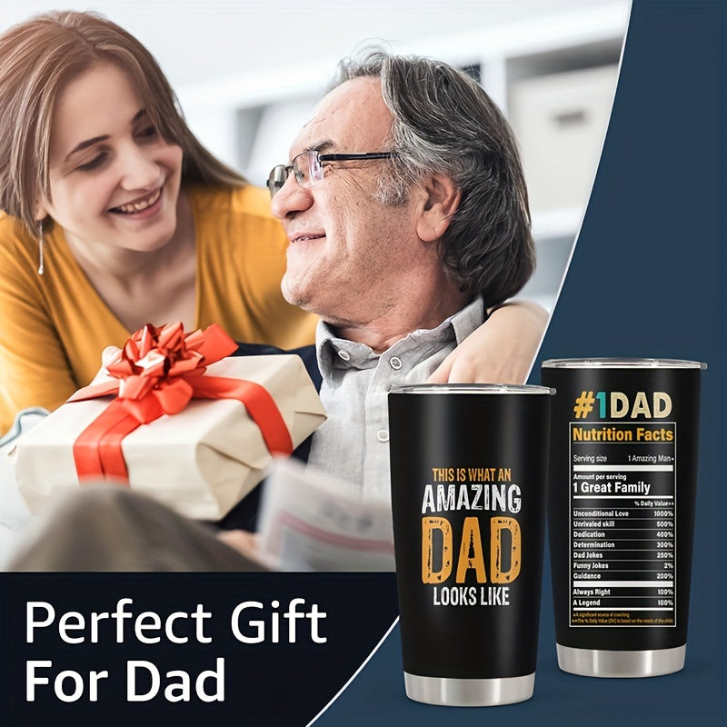 1pc, Father's Day Gifts 20oz Tumbler Gifts for Dad, AMAZING DAD Funny Print Gifts for Daddy Papa From Daughter Son Wife Birthday Fathers Day 20oz Stainless Steel Tumbler Travel Coffee Mug Cup Grandfather Husband Men Present