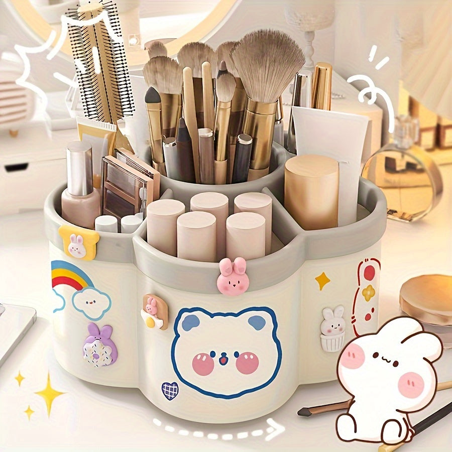 1pc Rotating Desktop Organizer - 360-Degree Cute Rotating Pen Holder, Extra-Large Capacity Multi-Function Desktop Stationery Pen Holder Storage Box