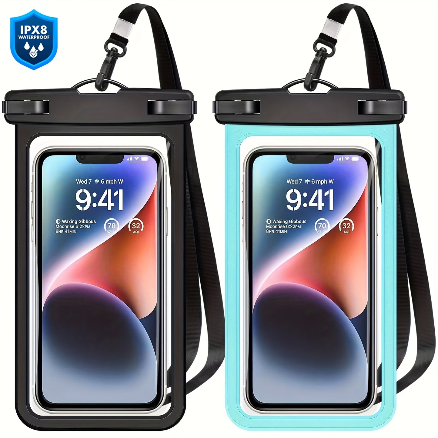 2 Pieces Waterproof Universal Phone Pouch - Up To 7.0" Waterproof Case For IPhone 14 13 12 11 Pro Max XS Plus Galaxy Cellphone Beach Vacation Essentials Dry Bag