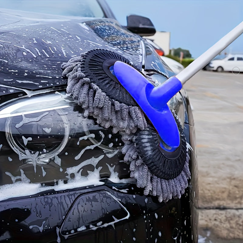 [Dual Brush] 3-in-1 Green Dual Brush Head Microfiber Car Wash Mitt | Durable and Absorbent | Car Washing Essentials | Dual Brush Design | Absorbent Material | Car Washing Supplies