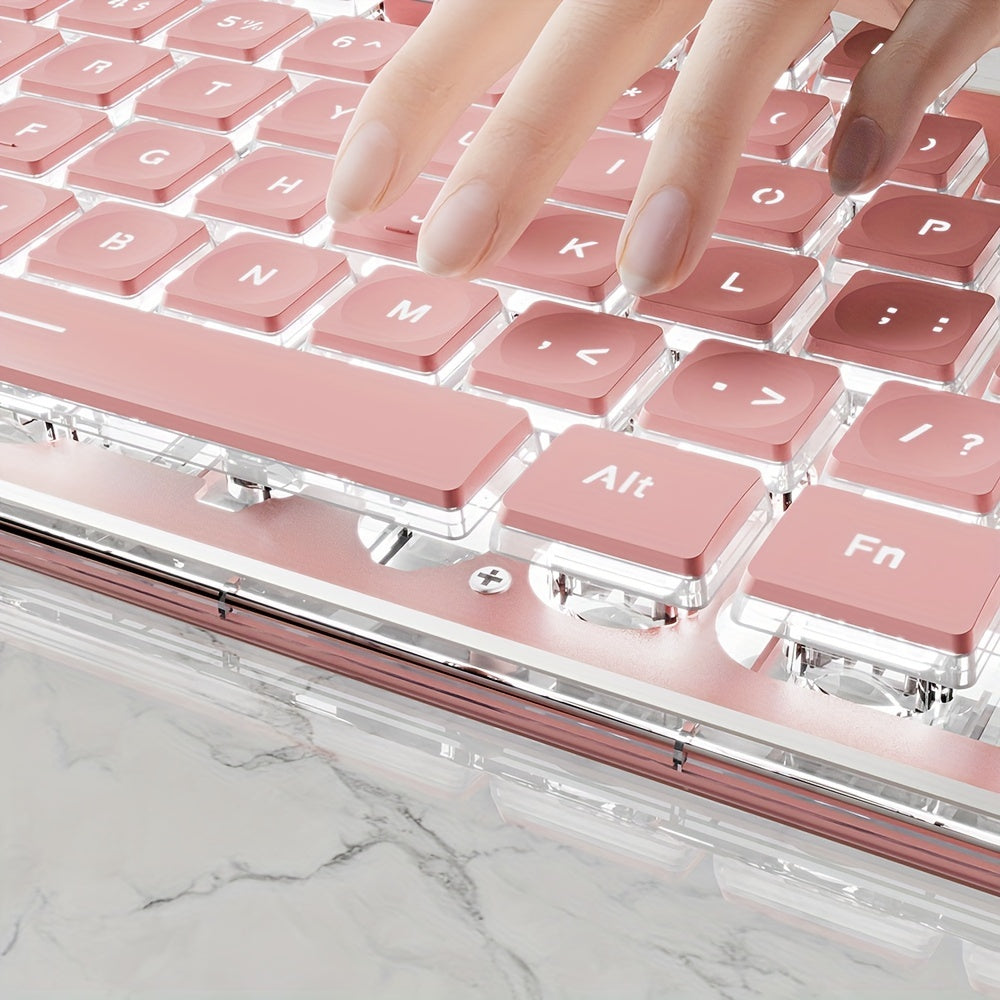 [Aesthetic Keyboard] EWEADN High Aesthetic Keyboard | 104 Keys All-Metal Panel Wired with Cozy keycaps, Mute button, and White Backlit USB - for Games and Office, Windows Laptop PC Pink