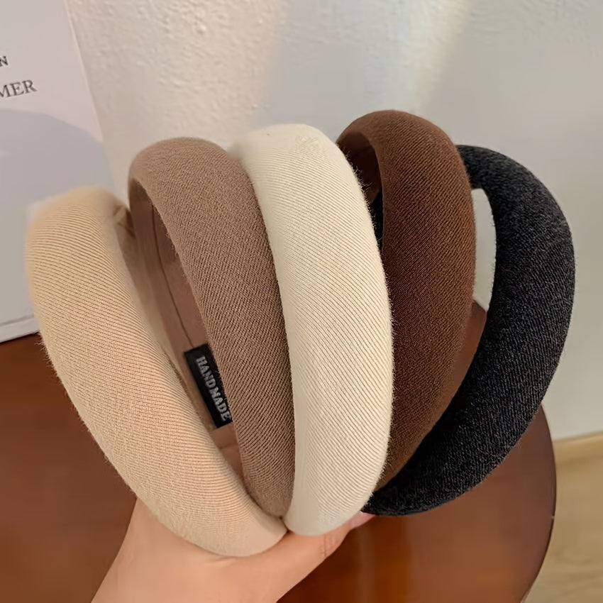 1pc Elegant Wide Headband for Women - Padded, Solid Color (Beige/Brown/Black/Light Brown), Soft Fabric Design, Perfect for Face Wash, Makeup, or Everyday Style, Makeup Headband | Stylish Face Covering | Soft Fabric Band, Cute Headbands