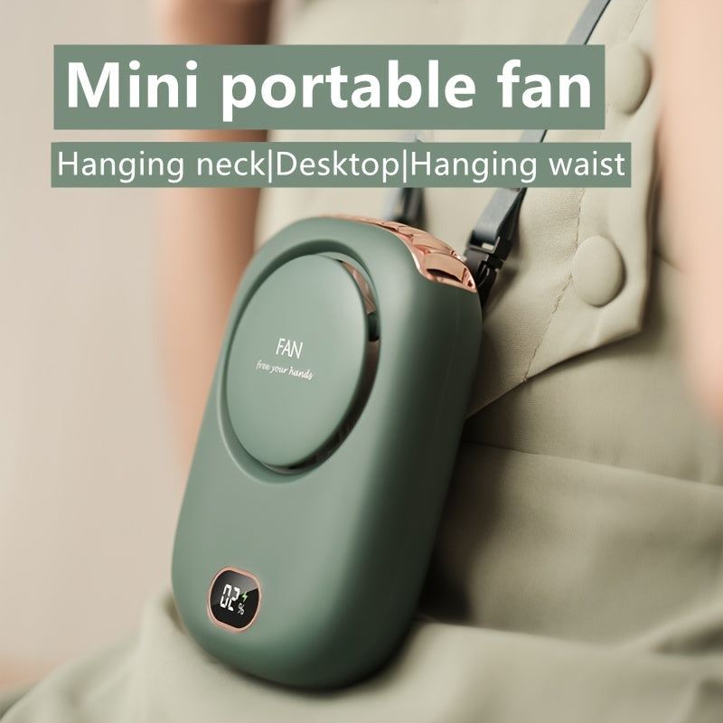 1pc Portable Three-Speed USB Fan with Waist-Hanging and Desktop Stand, Power Display, and Leafless Design