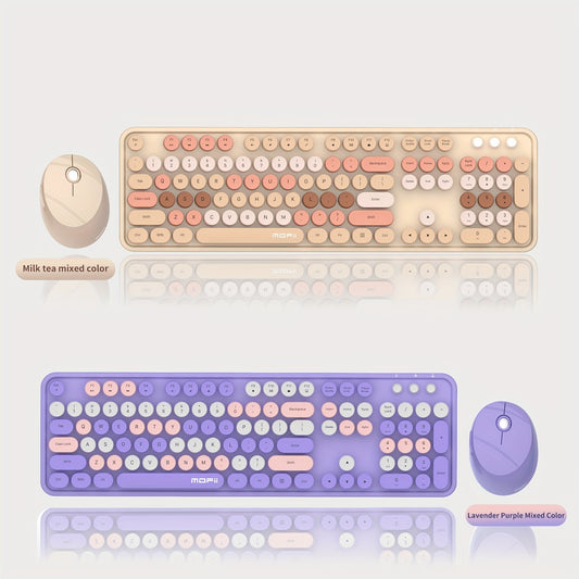 Mofii Sweet Retro Punk Mixed Color Wireless Mouse Set - Optical, Round Keys, Compatible with Laptops, ABS Resin, AA Battery Operated (Not Included)