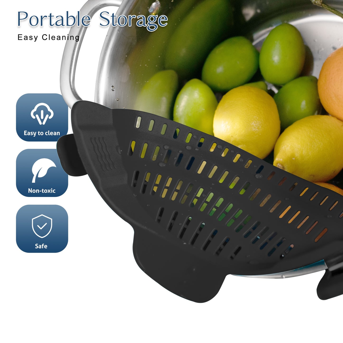 [1pc Adjustable Silicone Colander] Aberzey Adjustable Silicone Colander - 1pc Clip-On Pot Strainer for Easy Food Drainage - Durable, Heat-Resistant, and Easy to Clean Kitchen Tool for Noodles, Pasta, Veggies, and Fruits