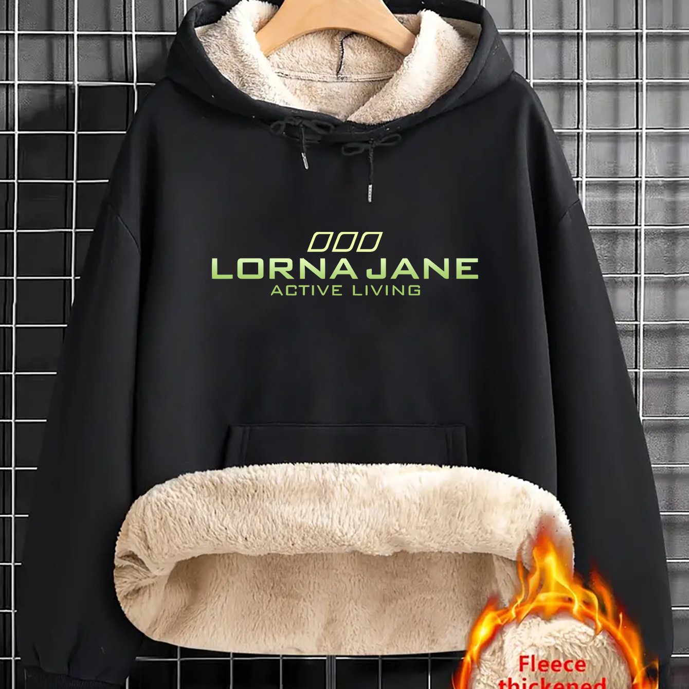 1pc Stylish Green "Lorna Jane" Letter Print Hoodie for Women - Cozy Long Sleeve Pullover with Pockets, Casual Fall/Winter Sweatshirt, Perfect Holiday Gift, Casual Wear Hoodie | Trendy Women'S Hoodie | Texture