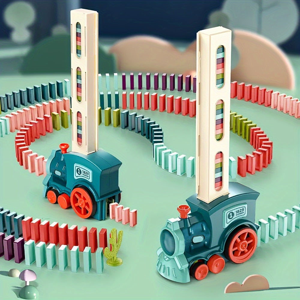 [Educational Domino Train] Fun and Educational Domino Rally Electric Train Set for Kids | Creative Building Blocks for Hours of Fun! | Halloween Christmas Gifts