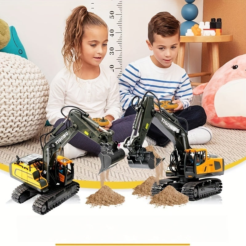 [RC Excavator Toy] 2.4Ghz Remote Control Excavator Toy | for Boys, Kids 6 7 8 9 10 11 Year Old, with Metal Shovel, Lights, Sounds, Turns 680 Degree - Bigger 1/18 Scale RC Construction Toys