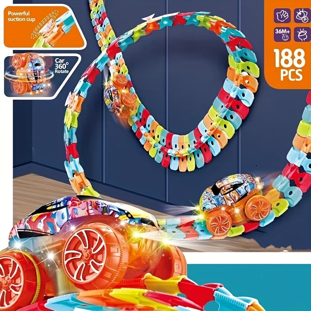 1 Set Race Track Car Toy, Rail Car Game Set, for Boys And Girls, Colorful Luminous Hangable Electric Rail Cars, Birthday Gifts, for Fun At Christmas Parties (without battery) as Halloween Gift for winter