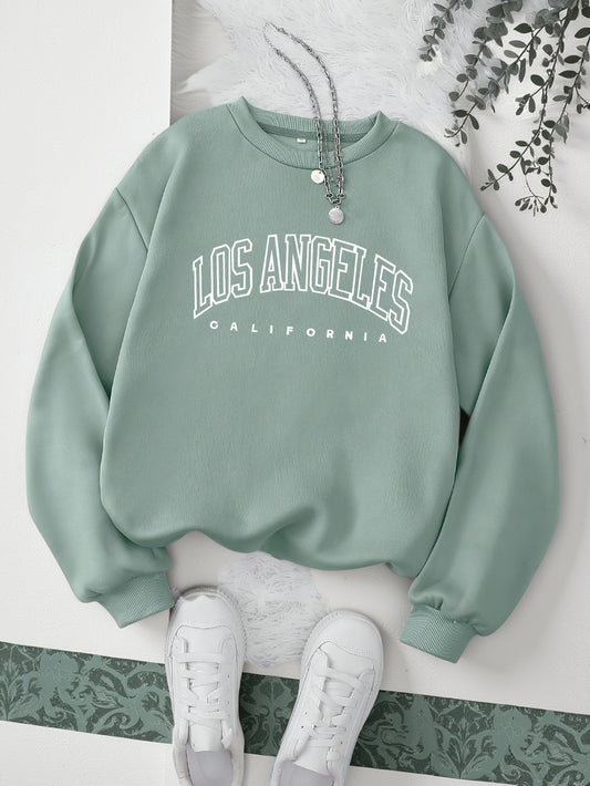 Cozy Letter Print Crew Neck Pullover Sweatshirt - Fashion Sweatshirts for Women - Soft, Casual, Long Sleeve, Fall and Winter Essential, Comfortable Women's Clothing for Everyday Wear