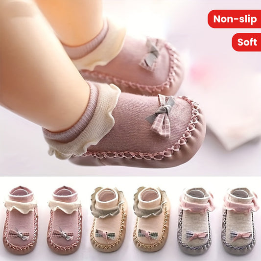 Spring And Autumn Cartoon Baby Leather Bottom Socks, Baby Toddler Floor Socks, Bowknot Non-slip Children's Soft Bottom Shoes Socks