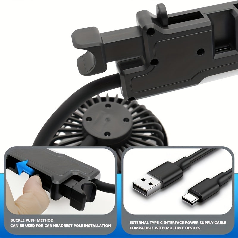USB Car Back Seat Baby Fan, 2 Independent Heads, 360° Rotatable, 5V Quiet, Plastic, Exhaust, with Cord, for Sedan SUV RV Truck Van