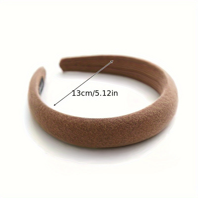 1pc Elegant Wide Headband for Women - Padded, Solid Color (Beige/Brown/Black/Light Brown), Soft Fabric Design, Perfect for Face Wash, Makeup, or Everyday Style, Makeup Headband | Stylish Face Covering | Soft Fabric Band, Cute Headbands