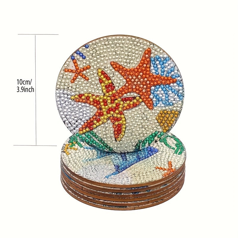 8pcs/set Diamond Painting Kit - DIY White Undersea World Coasters with 10x10cm/3.94x3.94inch Size, Holder, Washable, for Beginners, Adults & Art Craft Supplies