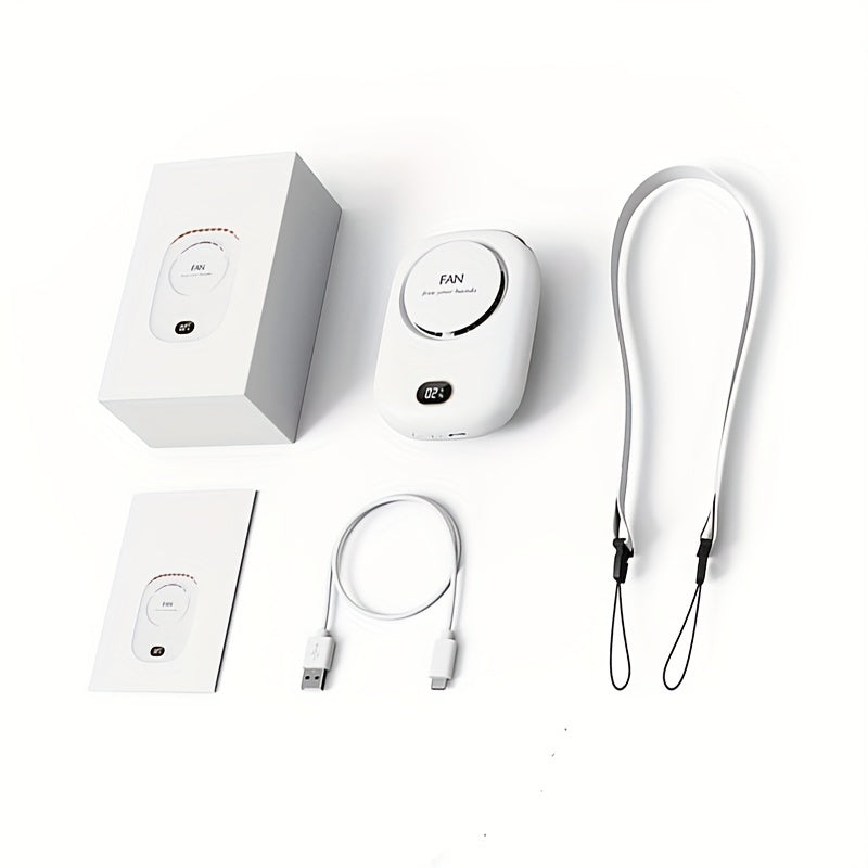 1pc Portable Three-Speed USB Fan with Waist-Hanging and Desktop Stand, Power Display, and Leafless Design