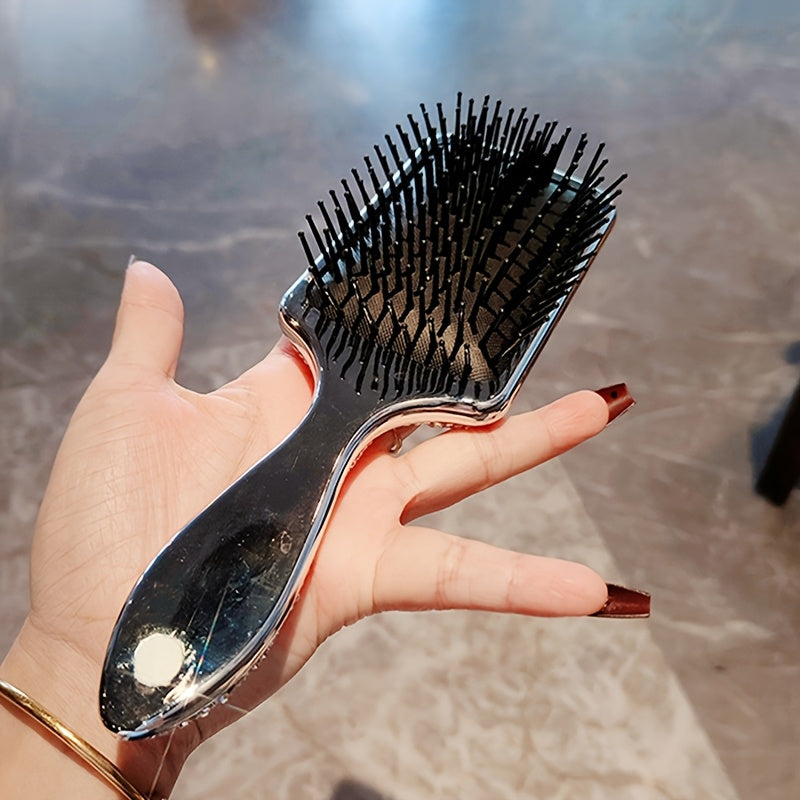1pc White Diamond Air Cushion Comb for Curly Hair, Fluffy Styling, Dual-Use Wet and Dry Anti-static Massage Comb, Large Luxury Fashion Air Bag Comb with Full Diamond Design, Household, Personality Niche, Ladie