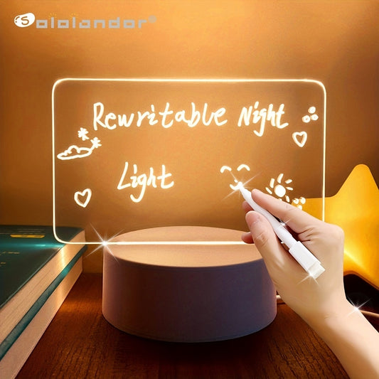 USB-Powered LED Message Board Night Light with Pen - Modern Acrylic Surface for Notes, Stars & Hearts Design, Warm White Light Bedroom Decor, Gift for Girlfriend, Wife, Anniversary, Ambient Lighting, Creative LED Lighting, Smooth Writing Surface