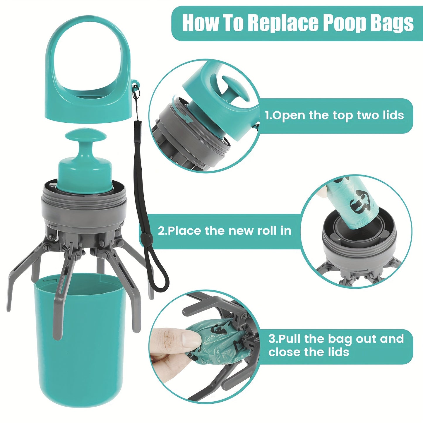 [Portable Poop Scooper with Bags] Teal Claw Design Portable Dog Poop Scooper with Bag Dispenser - Durable Plastic, Includes Leak-Proof Bags, Ideal for Outdoor Use