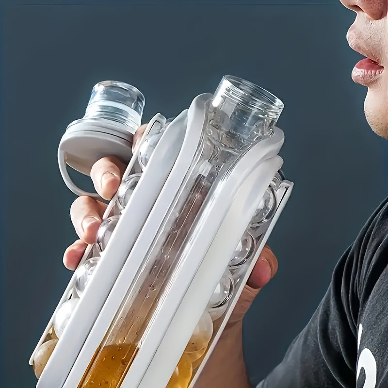 [Portable Ice Maker] 2-in-1 Folding Ice Maker Water Bottle & 17-Grid High-Capacity Ice Tray | Portable, Space-Saving, Durable Plastic Household Ice Maker for Cocktails, Beverages, Beverage Cooling, Compact Storage, Userfriendly Construction