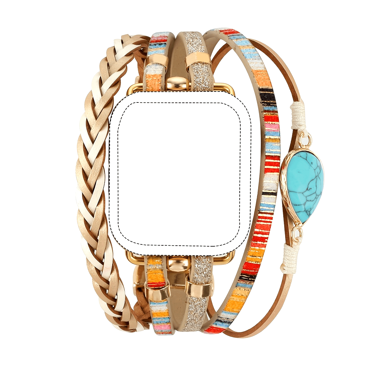 [Bohemian Metal Bracelet] Bohemian Style 1pc Multi-Layer Woven Metal Bracelet Watch Band for Apple Watch - 38mm to 49mm, Ultra Ultra 2 SE 9 8 7 6 5 4 3 2 1, Metal Buckle, No Battery Needed, Stylish Accessory