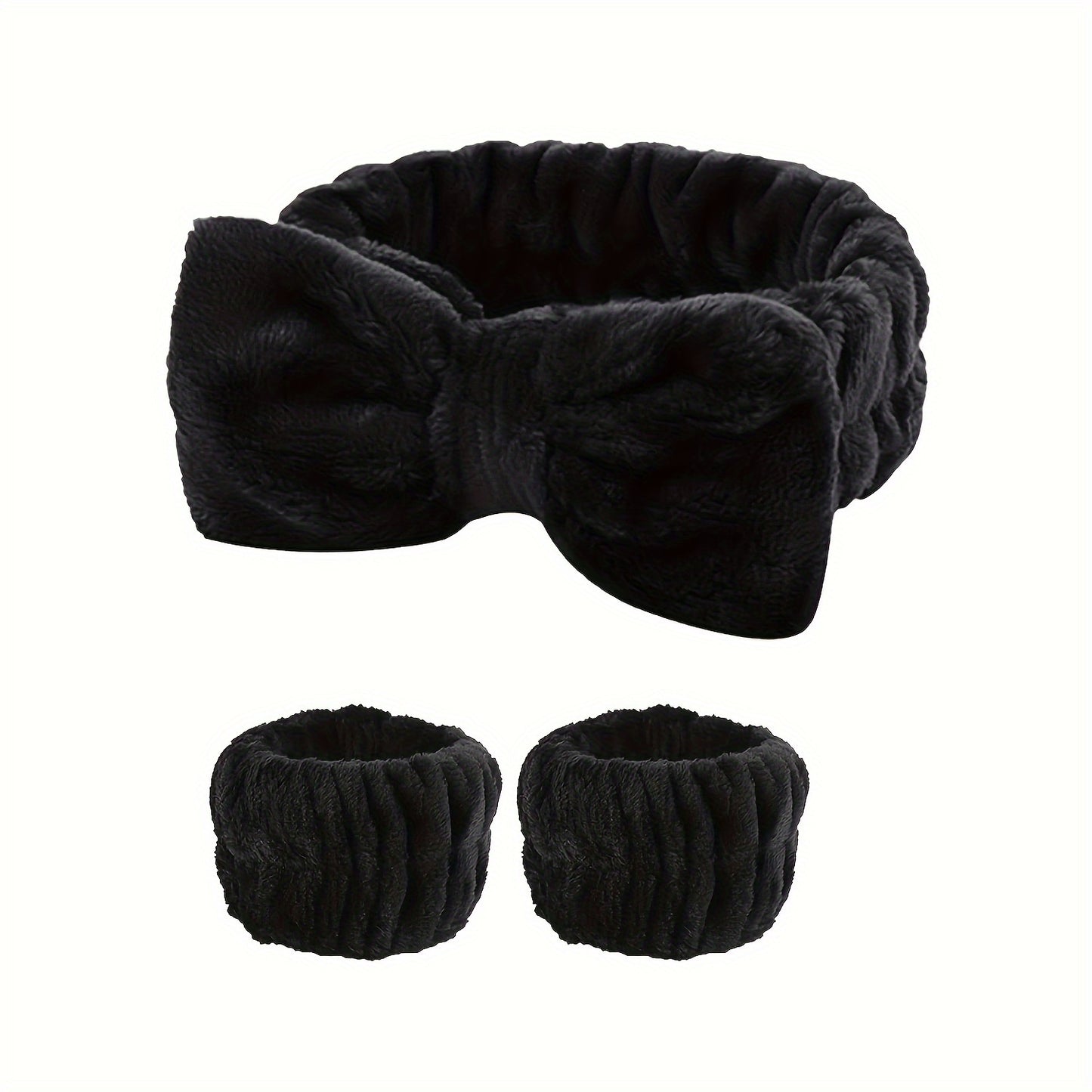 1pc/3pcs Adorable Bow Hair Band and Wristband Set, Soft Spa Headband for Washing Face, Makeup, Skincare, and Hair Styling