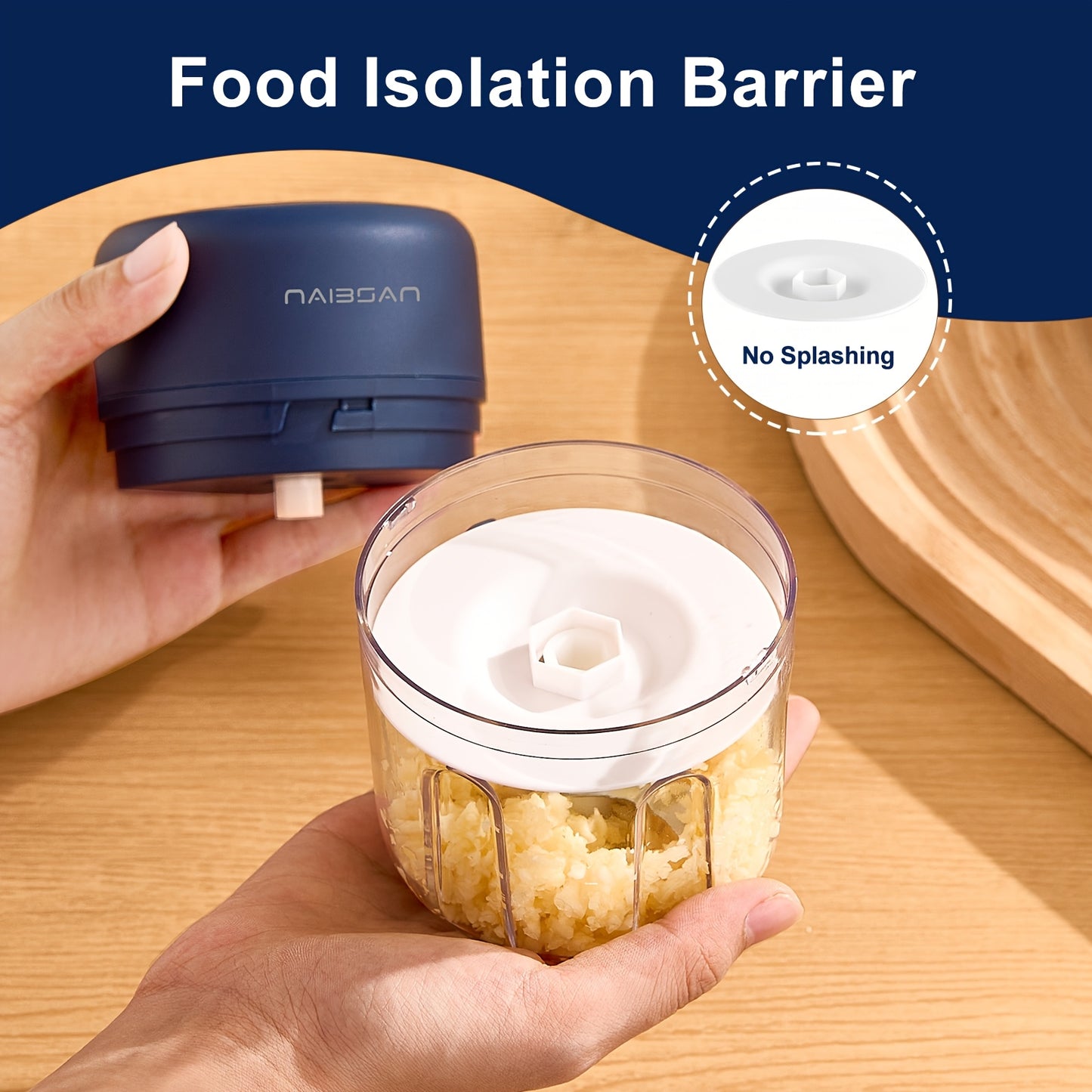 Naibsan Electric Food Shredder, Mini Meat Grinder, Garlic Puree Maker, USB Charging, 5000rpm, 251ml Capacity, Portable Kitchen Gadget for Minced Meat, Vegetable, Onion, Ginger, Chili, Rechargeable Lithium Battery