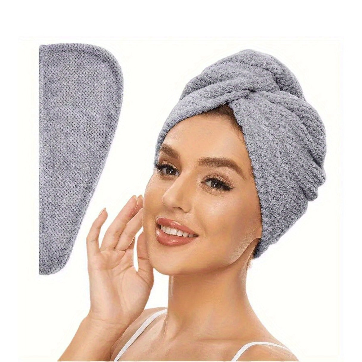 2-Pack Super Absorbent Microfiber Hair Towels, 300GSM Soft Quick-Dry Hair Drying Cap for Normal Hair, Unscented Curl Enhancing Textured Hair Wrap Turban, Easy Button-Fastening Design for Bathroom Accessories