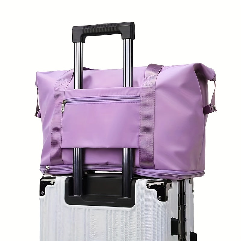 [Durable Travel Duffel] Durable Oxford Fabric Large-Capacity Foldable Travel Duffel Bag - Multi-Functional Outdoor Sports and Fitness Handbag with Dry/Wet Separation - Available in Gray/Purple/Blue/Black, Perfect for Gym, Weekend Getaways, and Travel Orga